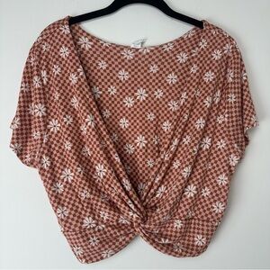 So Women's Crop Top Size XXL Pink Floral‎ Checkered Retro Dopamine Dressing